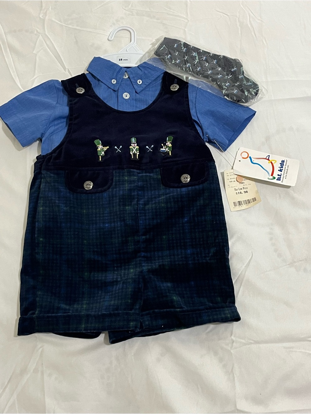 Vintage B.T. Kids Soldier Embroidered 3 Piece Romper Set Size 18 Month NWT